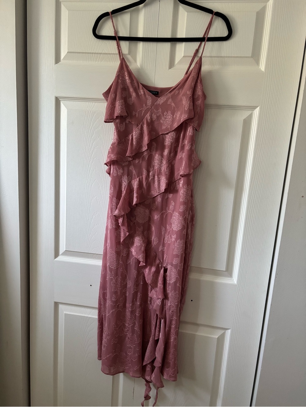 Zara Dusty Rose Ruffled Midi Slip Dress